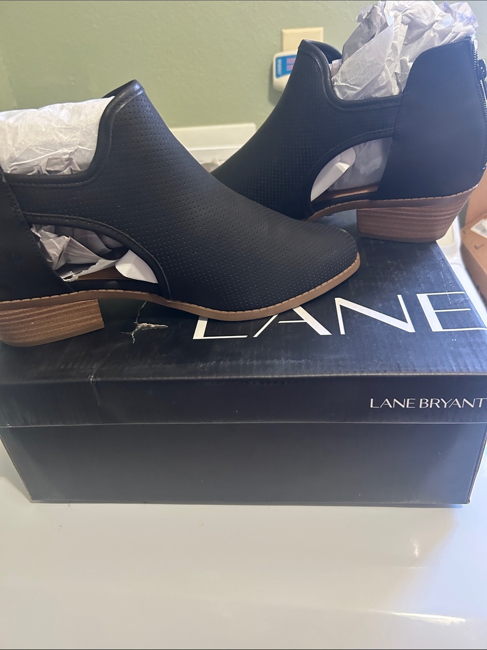Lane Bryant Black Perforated Cutout Ankle Booties